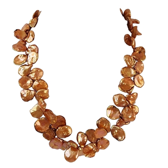 Keishi pearl necklace orange petal pearls hand knotted sterling silver clasp - Picture 2 of 14